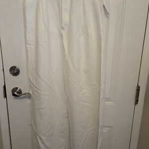 White linen wide leg pants